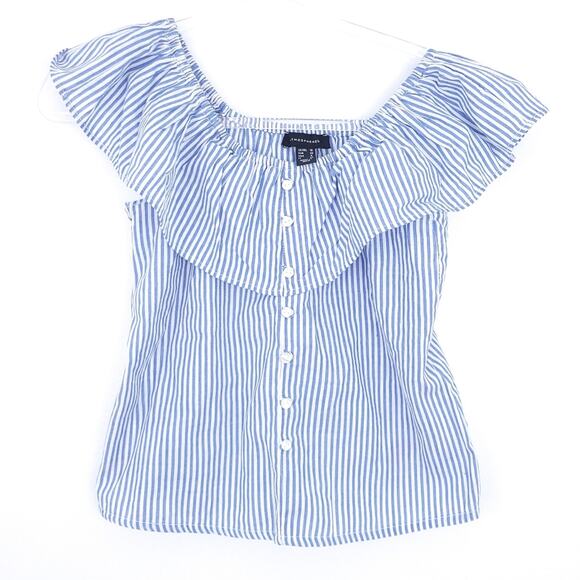 Atmosphere Off Shoulder Top Size 6, Blue White, Cotton, Summer Shirt, Ruffles - Picture 2 of 7